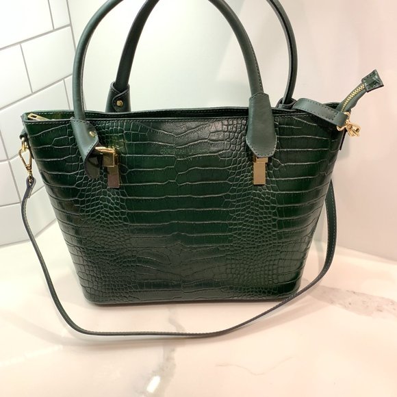 NWOT Christian Laurier Paris Croc Embossed Leather Satchel - Picture 1 of 10